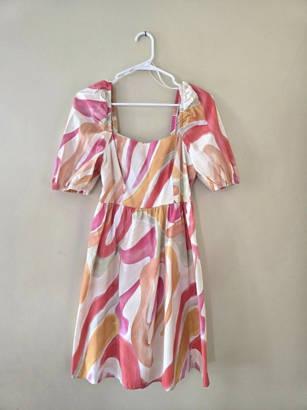 Abstract Print Mini Dress in Pink & Orange Like New